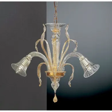 SAN POLO | Candelabro de 3 luzes com pormenores dourados | Murano-Store