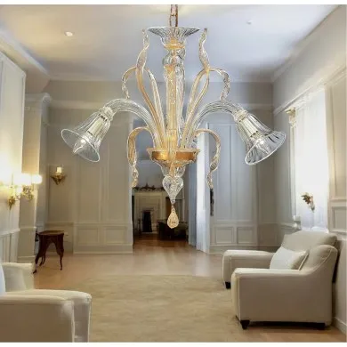 SAN POLO | Candelabro de 3 luzes com pormenores dourados | Murano-Store