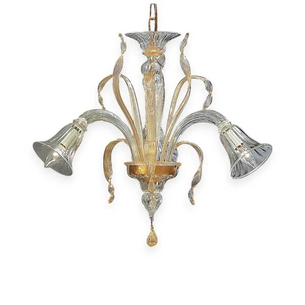 SAN POLO | Candelabro de 3 luzes com pormenores dourados | Murano-Store