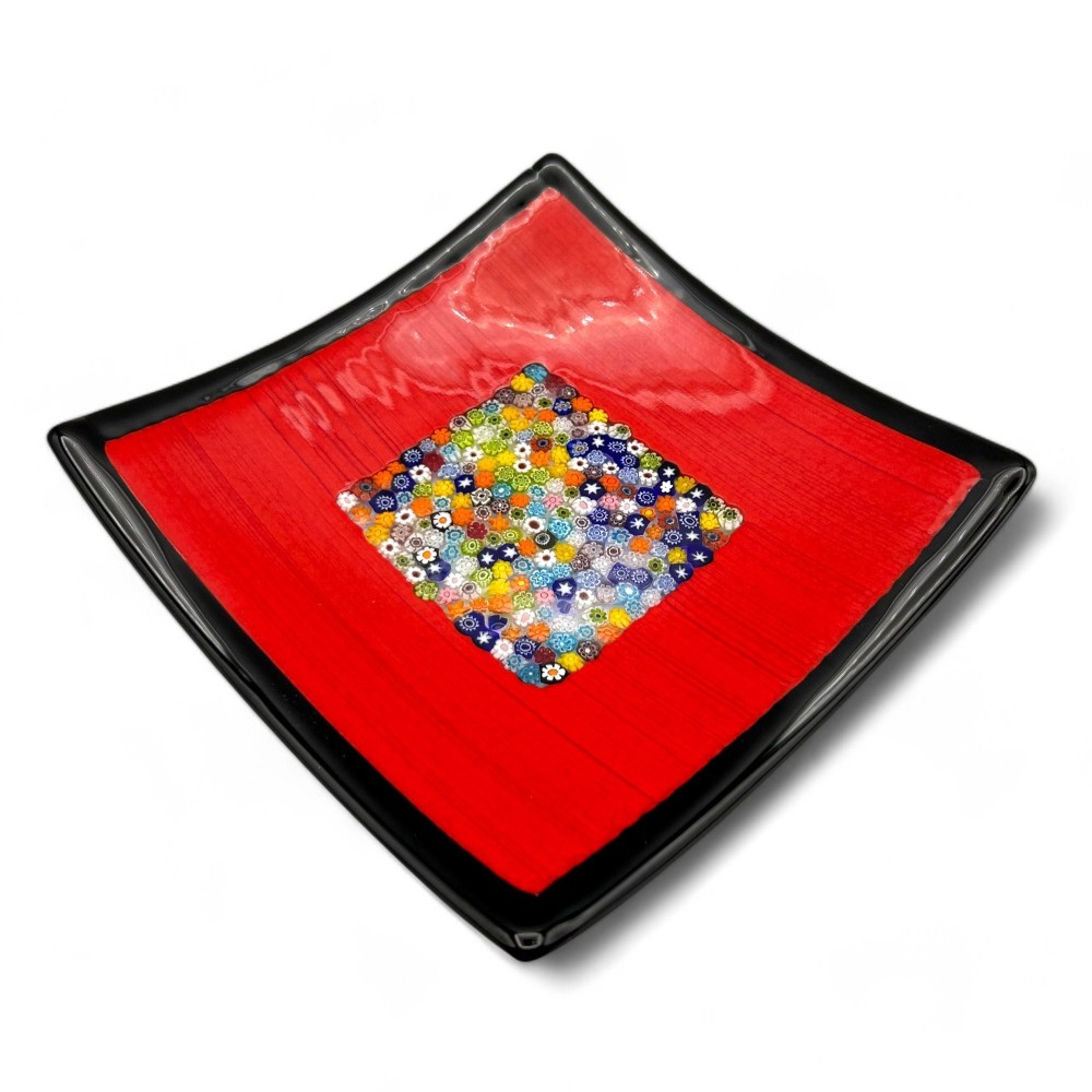 GEOX | Red Plate with Murrine | Murano-Store