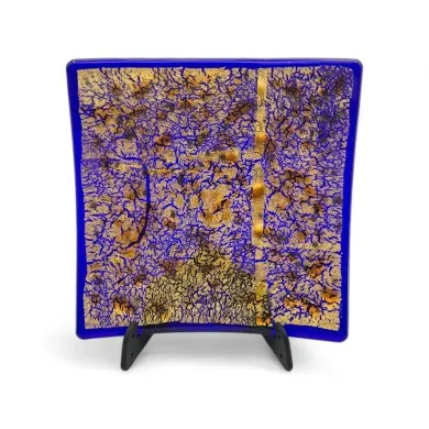 TREMITI | Centre de table bleu avec feuille d'or | Occasions | Murano-Store