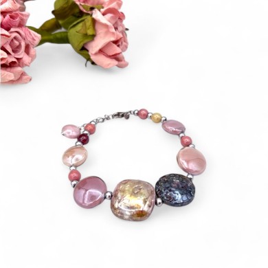 GAUDI' | Pulsera con perlas rosas | Murano-Store