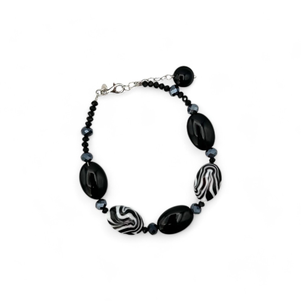 GAUGUIN | Bracelet avec perles noires et blanches | Murano-Store