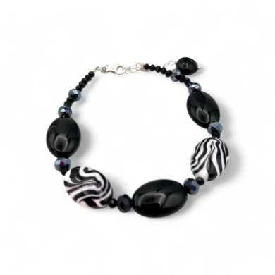 GAUGUIN | Bracelet avec perles noires et blanches | Murano-Store