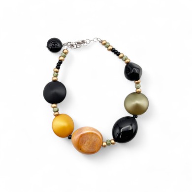 JENNA | Pulseira com contas de âmbar verde e preto | Murano-Store