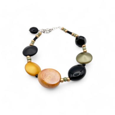 JENNA | Black Green Amber Bead Bracelet | Murano-Store