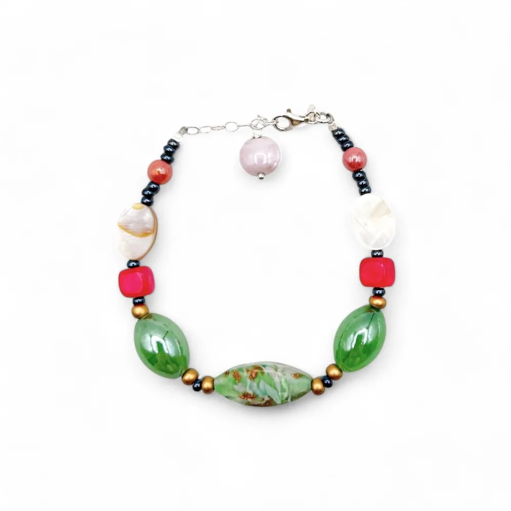 RIVERA | Bracciale perle verdi con Avventurina | Murano-Store