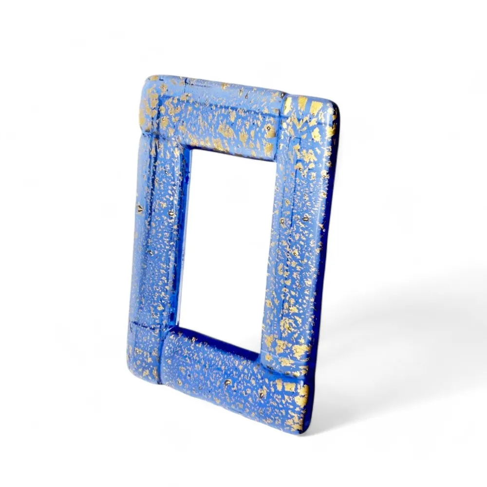 REMEMBRANCES | BLUE photo frame | decorated with gold leaf | Murano-Store