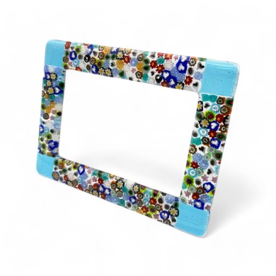 ARMONIA | Light Blue Photo Frame with Murrine | Murano-Store