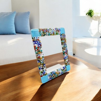 ARMONIA | Light Blue Photo Frame with Murrine | Murano-Store