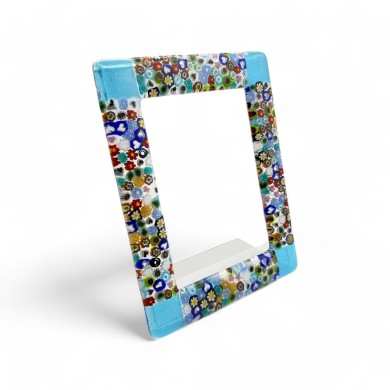 ARMONIA | Light Blue Photo Frame with Murrine | Murano-Store