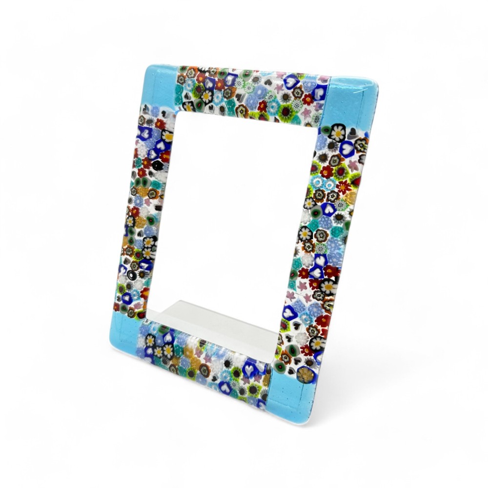 ARMONIA | Light Blue Photo Frame with Murrine | Murano-Store