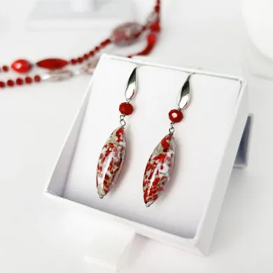 MONET | Brincos com pingente vermelho | Murano-Store