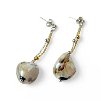 REMBRANDT | Brincos de pérolas em aventurina | Murano-Store