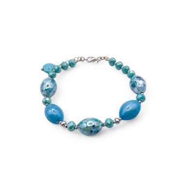 MONET | Bracelet avec perles aigue-marine | Murano-Store