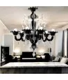 Handcrafted chandelier, Murano glass, crystal decorations, contemporary style, black pastel glass color