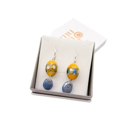JUDIT | Anhänger-Ohrringe orange und indigo | Murano-Store