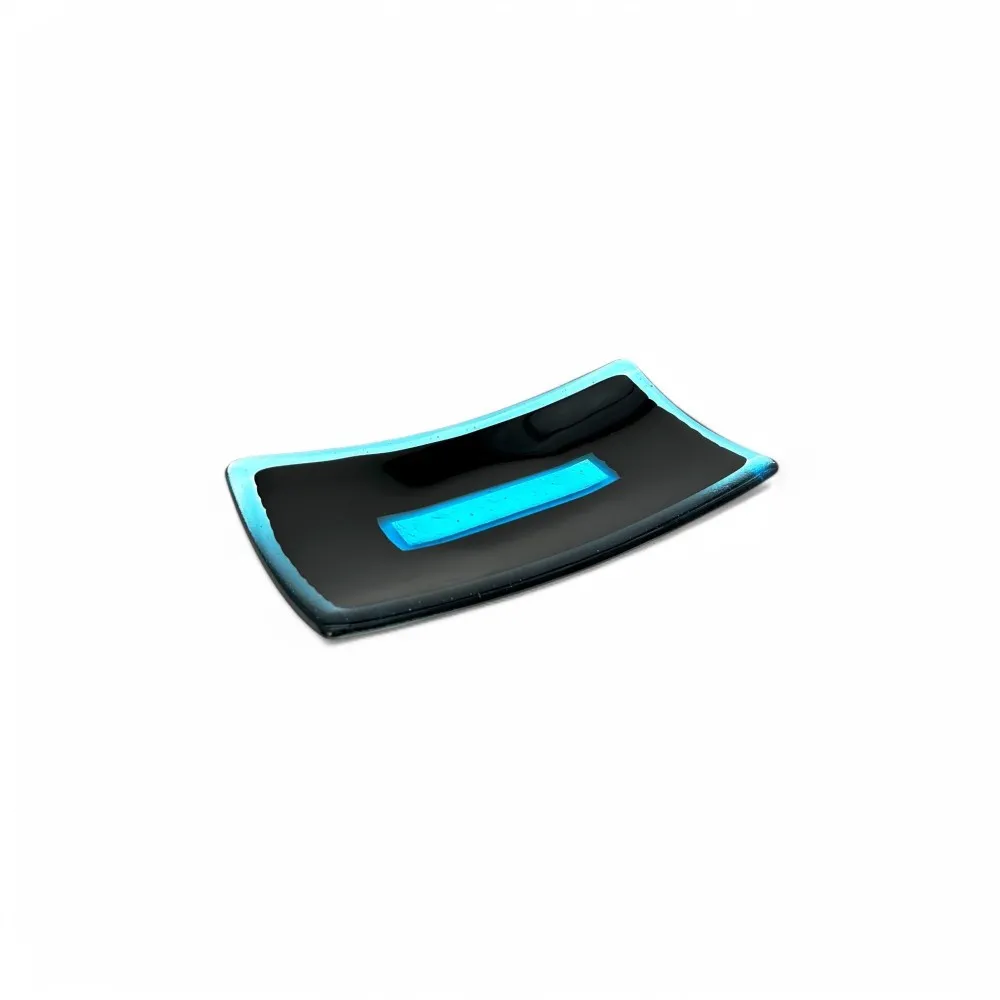 LUCE | Tablett mit Blattsilber Schwarz und Aquamarin | Murano-Store