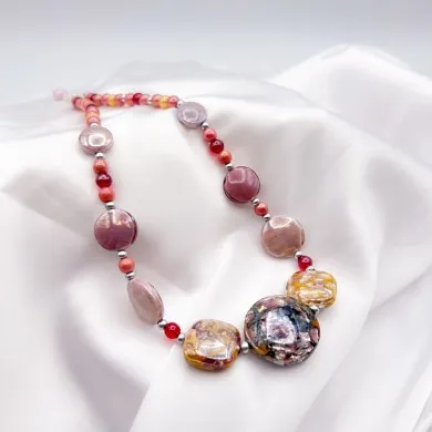 GAUDI' | Colar com pérolas cor-de-rosa e vidro dicroico | Murano-Store