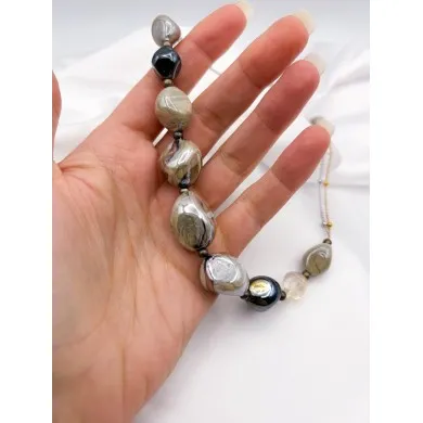 REMBRANDT | Beige pearl necklace and chain | Murano-Store