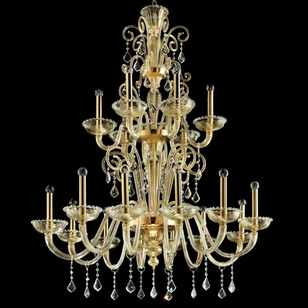 DUBAI | Kronleuchter mit 36 Lichtern in Goldkristall | Murano Store