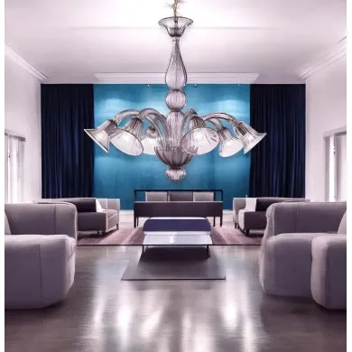 Contemporary Murano Glass Chandelier, 6 Lights, Amethyst Color