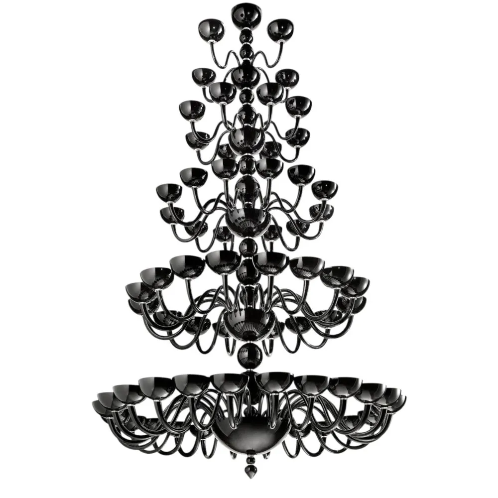 MARBELLA | Schwarzer 5-stufiger Designer-Kronleuchter | Murano-Store