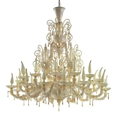 FIRENZE | Lustre branco de 2 andares todo em ouro | Murano-Store