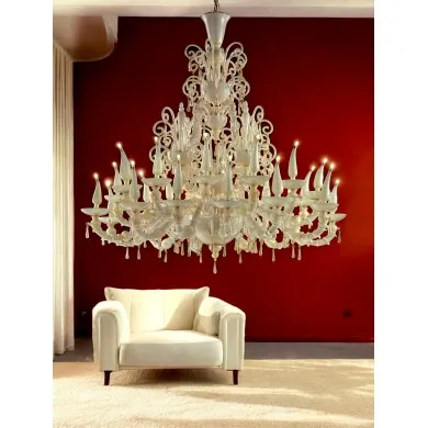 FIRENZE | Lustre branco de 2 andares todo em ouro | Murano-Store
