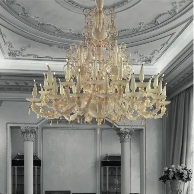 FIRENZE | Lustre branco de 2 andares todo em ouro | Murano-Store