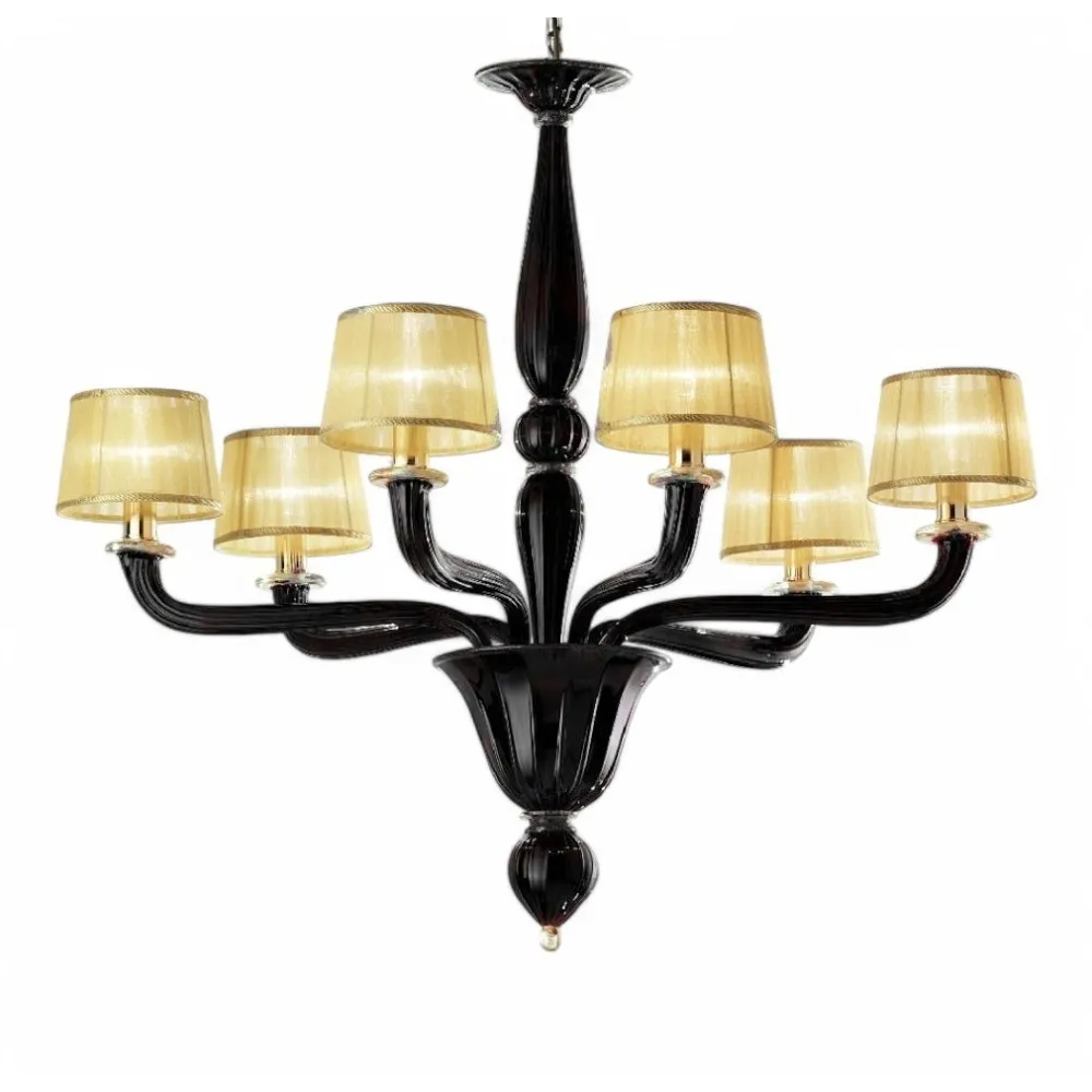 MODESTO | Black Chandelier with silk abat-jour | Murano-Store