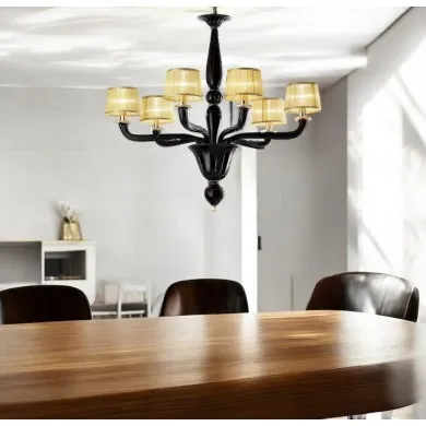 MODESTO | Lustre preto com abat-jour de seda | Murano-Store