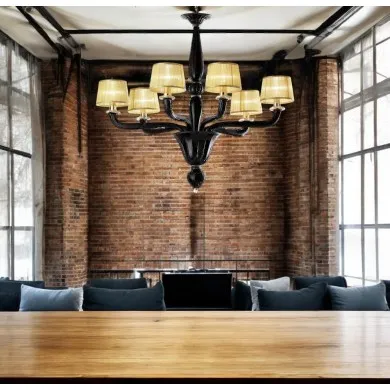 MODESTO | Black Chandelier with silk abat-jour | Murano-Store