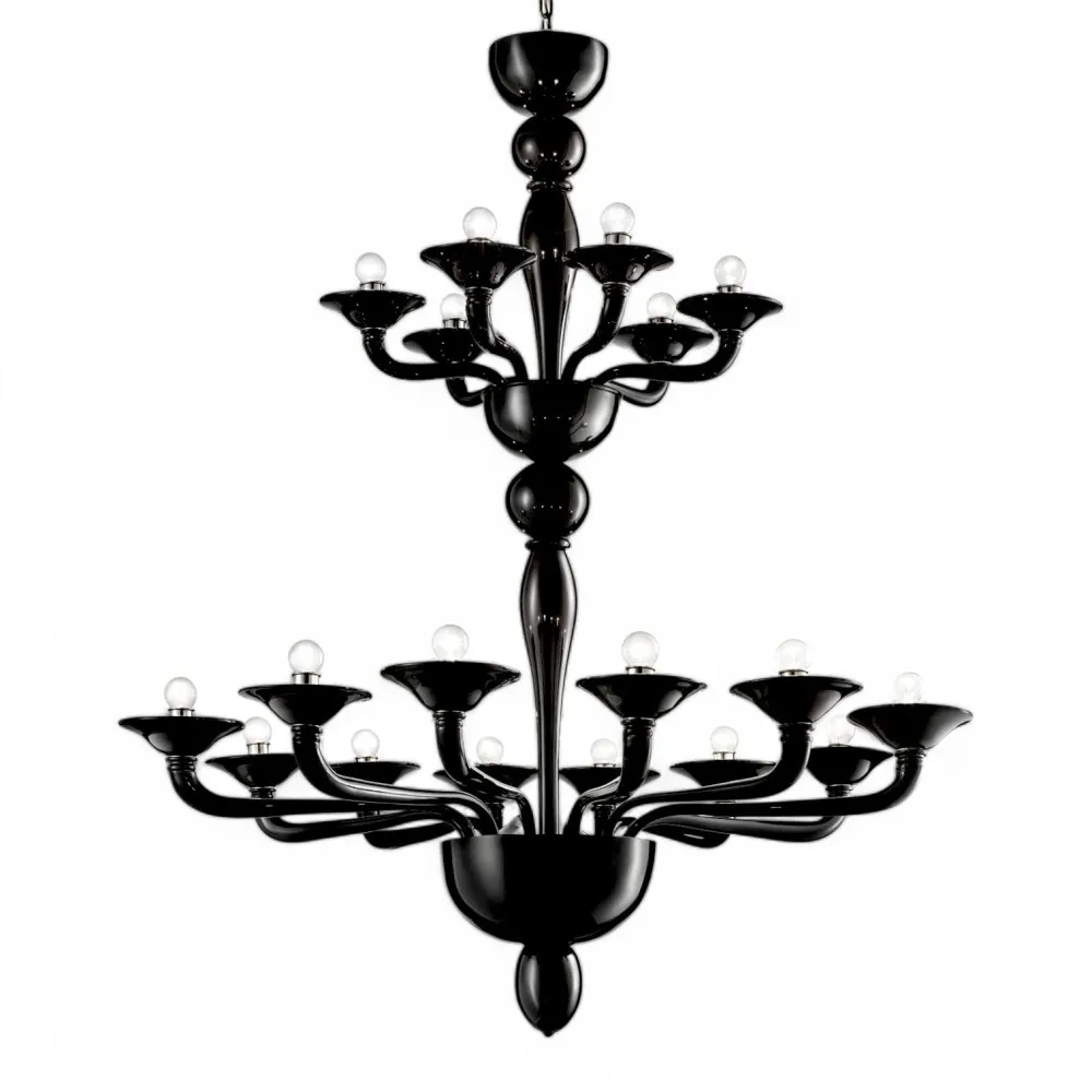 PETALUMA | Lampadario di Design Nero a Due Piani | Murano-Store