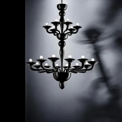 PETALUMA | Lampadario di Design Nero a Due Piani | Murano-Store