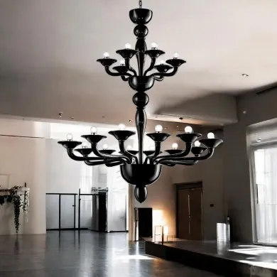 PETALUMA | Lampadario di Design Nero a Due Piani | Murano-Store
