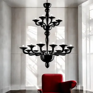 PETALUMA | Lampadario di Design Nero a Due Piani | Murano-Store