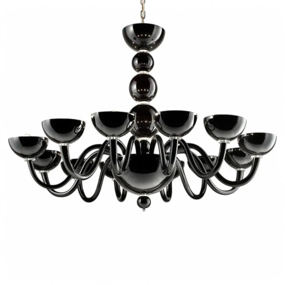 MARBELLA | Moderner Kronleuchter aus schwarzem Glas | Murano-Store