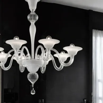ELEGANTE | Lustre branco leite decorado com prata | Murano-Store