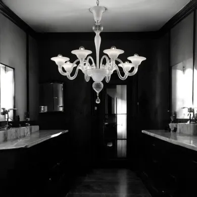 ELEGANTE | Lustre branco leite decorado com prata | Murano-Store