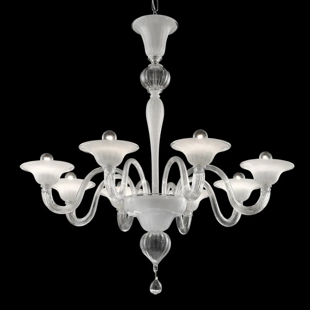 ELEGANT | Silver Decorated Milk White Chandelier | Murano-Store