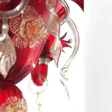 SAN MARCO | Red Chandelier with Gold Decoration | Murano-Store