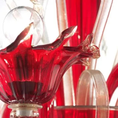 SAN MARCO | Red Chandelier with Gold Decoration | Murano-Store