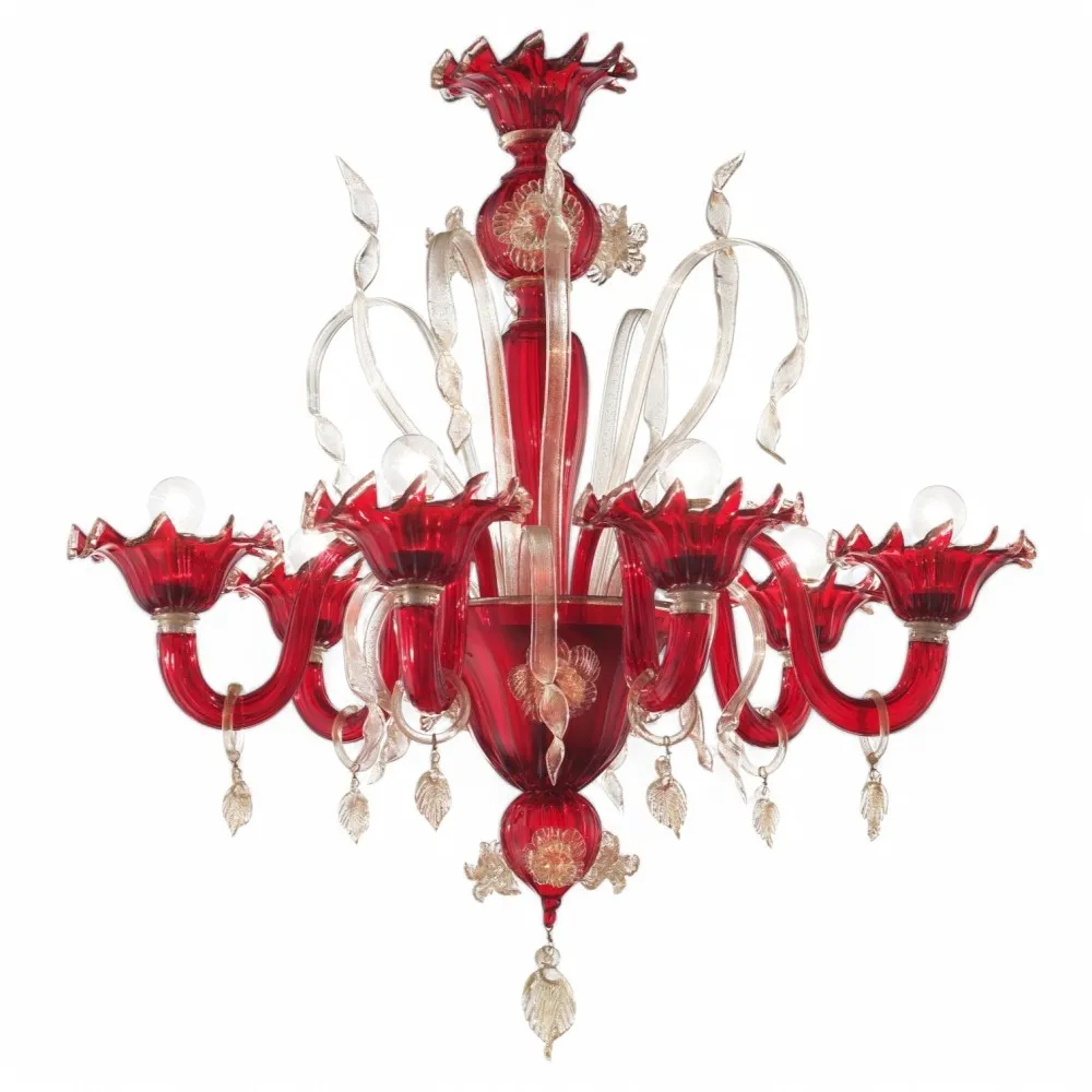 SAN MARCO | Red Chandelier with Gold Decoration | Murano-Store