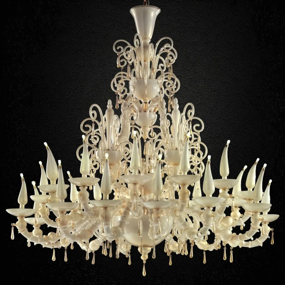 FIRENZE | Lustre branco de 2 andares todo em ouro | Murano-Store
