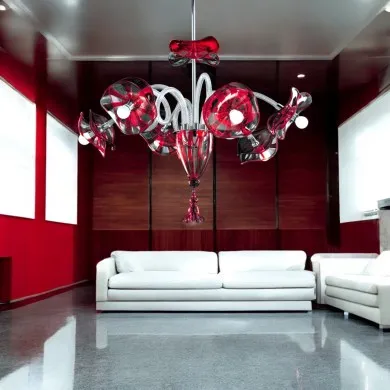 VENEGIANO | Lustre de design vermelho | De Majo| Loja de Murano