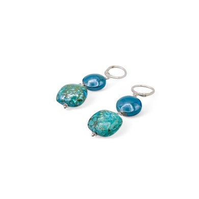 GAUDÌ | Brincos em forma de gota com pérolas verde-marinho | Murano-Store