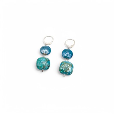 GAUDÌ | Brincos em forma de gota com pérolas verde-marinho | Murano-Store