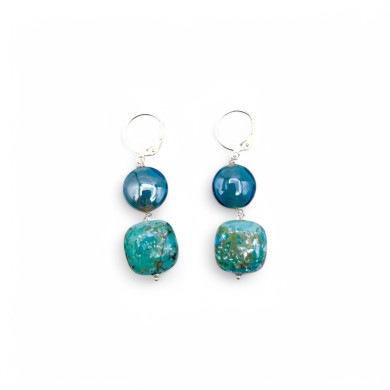 GAUDÌ | Brincos em forma de gota com pérolas verde-marinho | Murano-Store