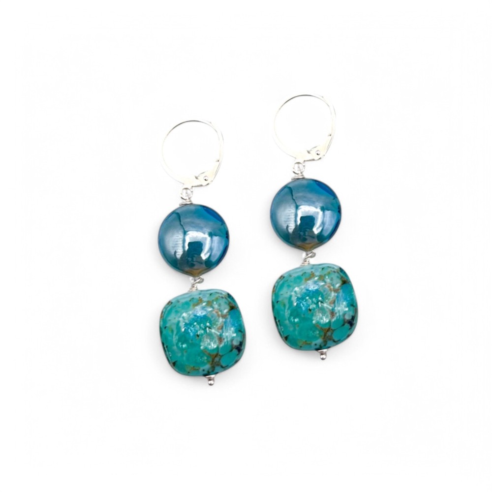 GAUDÌ | Brincos em forma de gota com pérolas verde-marinho | Murano-Store
